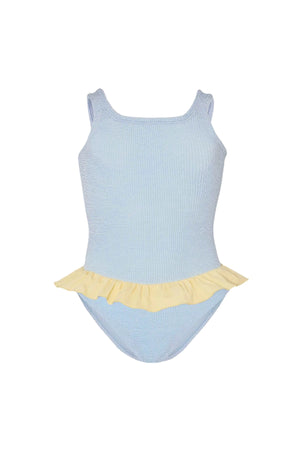 Kids Duo Denise Swim Metallic Ice Blue Butter by Hunza G - kids crinkle swim set with frill detail, designed for playful comfortable wear.