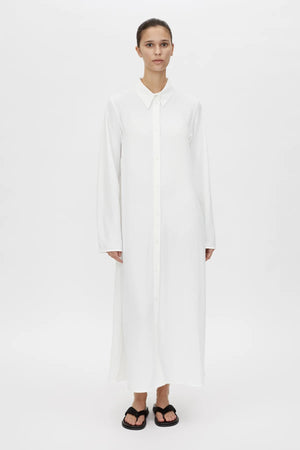 Kusama Overshirt Dress by Camilla and Marc – a soft white maxi shirt dress with clean lines and side splits, perfect for polished days.