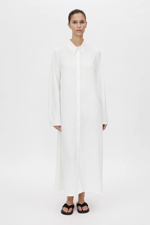 Kusama Overshirt Dress by Camilla and Marc – a soft white maxi shirt dress with clean lines and side splits, perfect for polished days.