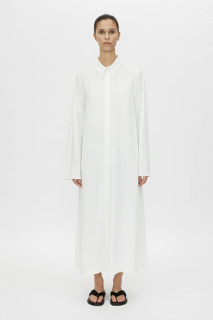 Kusama Overshirt Dress by Camilla and Marc – a soft white maxi shirt dress with clean lines and side splits, perfect for polished days.