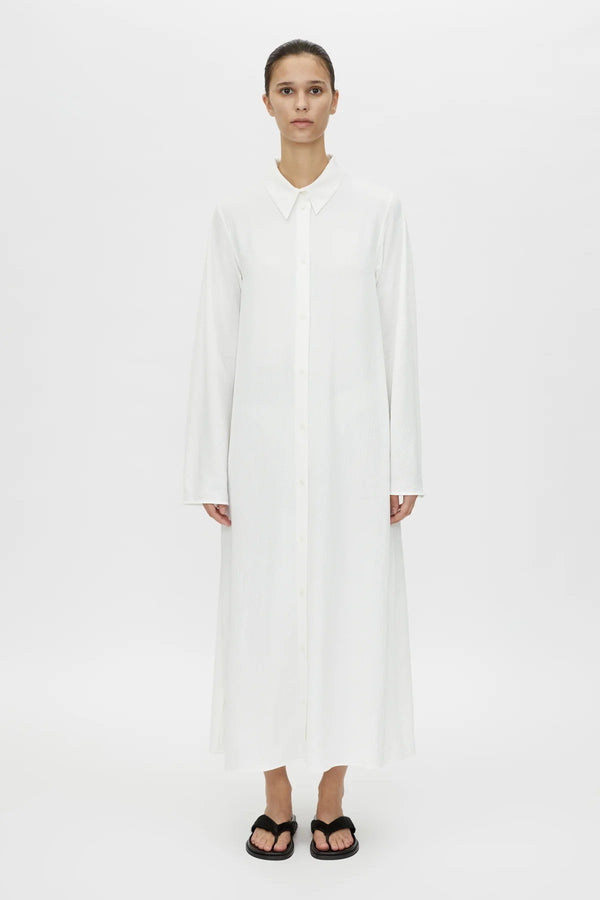 Kusama Overshirt Dress by Camilla and Marc – a soft white maxi shirt dress with clean lines and side splits, perfect for polished days.