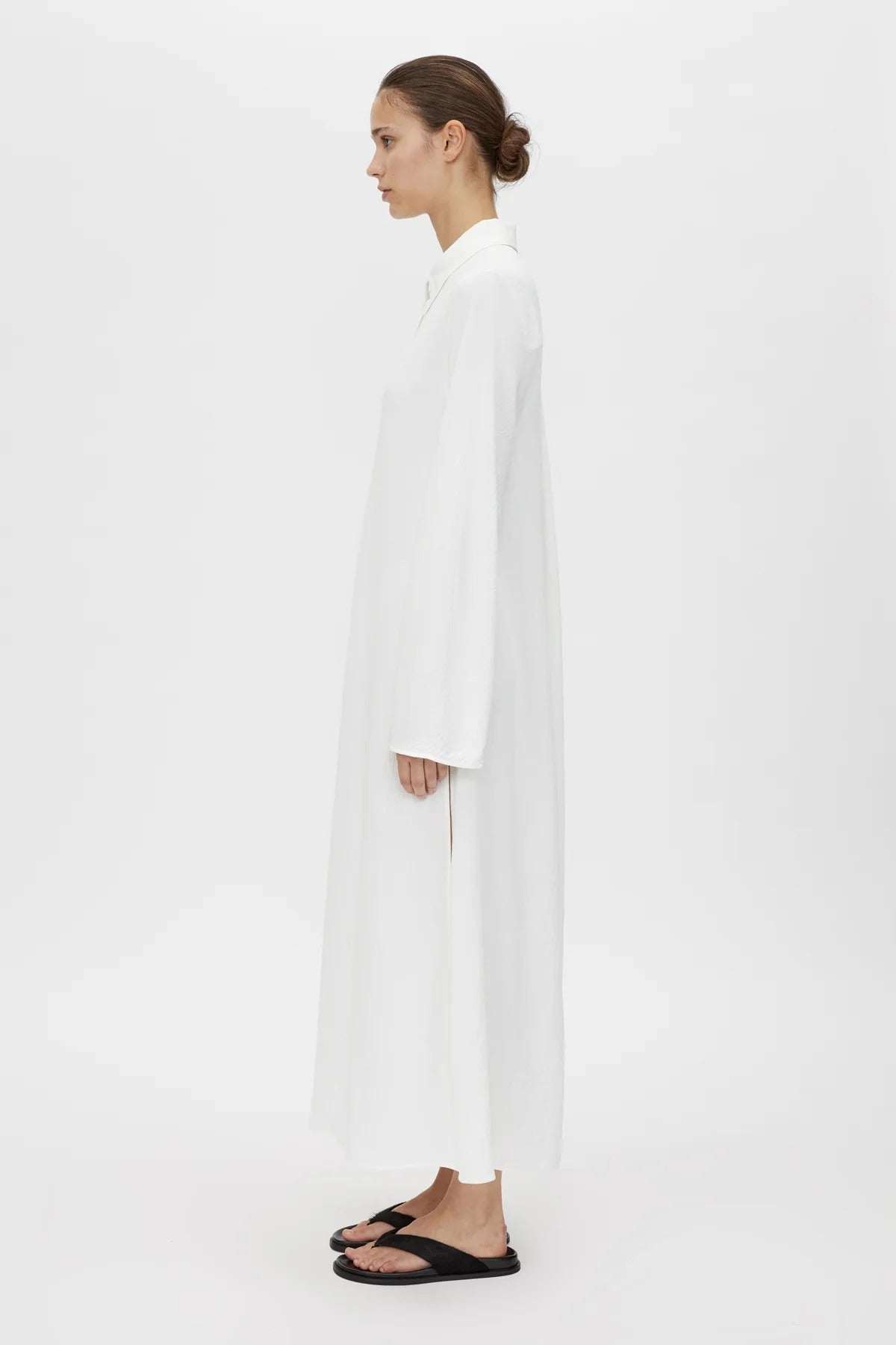 Kusama Overshirt Dress by Camilla and Marc – a soft white maxi shirt dress with clean lines and side splits, perfect for polished days.