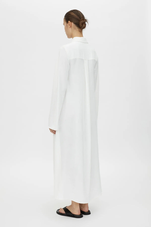 Kusama Overshirt Dress by Camilla and Marc – a soft white maxi shirt dress with clean lines and side splits, perfect for polished days.