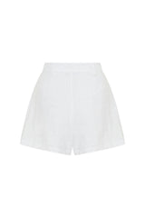 Kylie Shorts White Linen by Sneaky Link, high waisted linen shorts with relaxed fit. Perfect for summer styling or everyday wear.