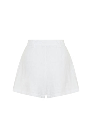 Kylie Shorts White Linen by Sneaky Link, high waisted linen shorts with relaxed fit. Perfect for summer styling or everyday wear.