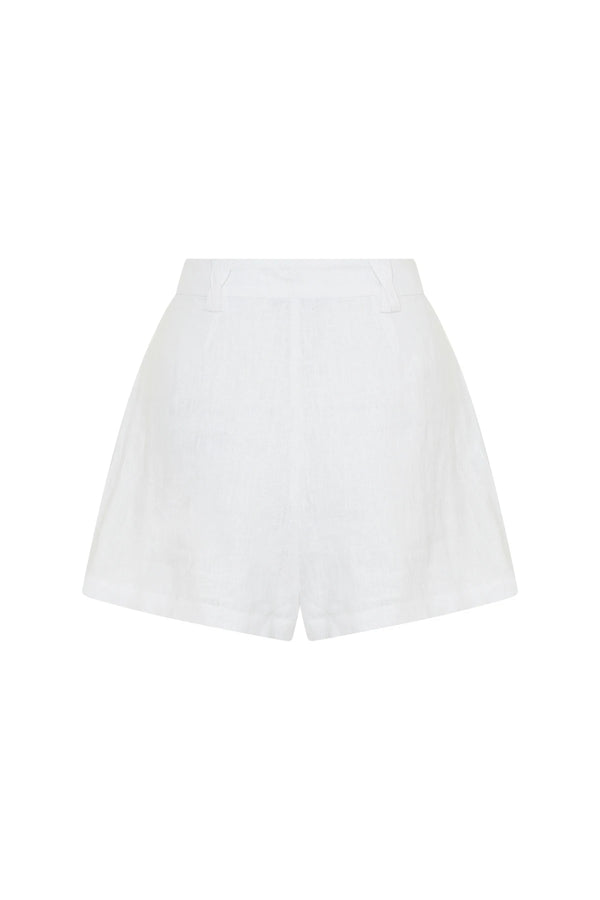 Kylie Shorts White Linen by Sneaky Link, high waisted linen shorts with relaxed fit. Perfect for summer styling or everyday wear.