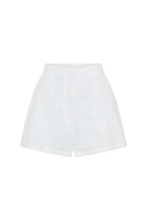 Kylie Shorts White Linen by Sneaky Link, high waisted linen shorts with relaxed fit. Perfect for summer styling or everyday wear.