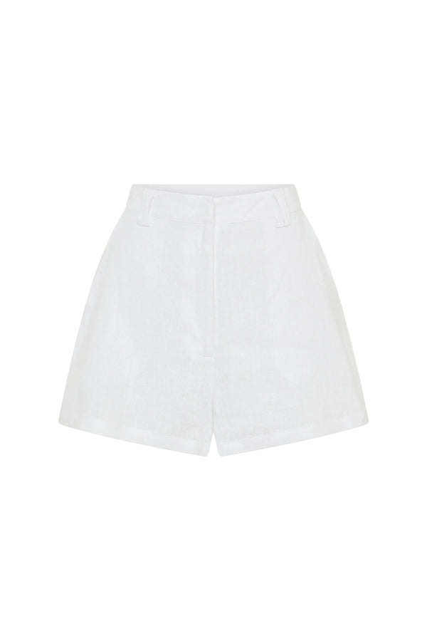 Kylie Shorts White Linen by Sneaky Link, high waisted linen shorts with relaxed fit. Perfect for summer styling or everyday wear.