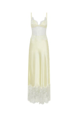 Lilah Maxi Dress Lemon by Sneaky Link, a silk-blend lace panelled maxi dress in vibrant tangerine tones for elegant events.