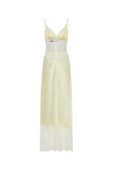 Lilah Maxi Dress Lemon by Sneaky Link, a silk-blend lace panelled maxi dress in vibrant tangerine tones for elegant events.