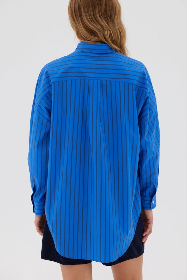 LMND | Chiara Shirt Mid-Length Stripes Ink Blue/Navy | Girls with Gems