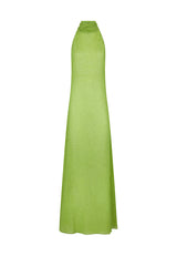 Lumiere Turtleneck Dress Lime by Oséree – Luxurious turtleneck dress with open back and side split for a chic, modern look.