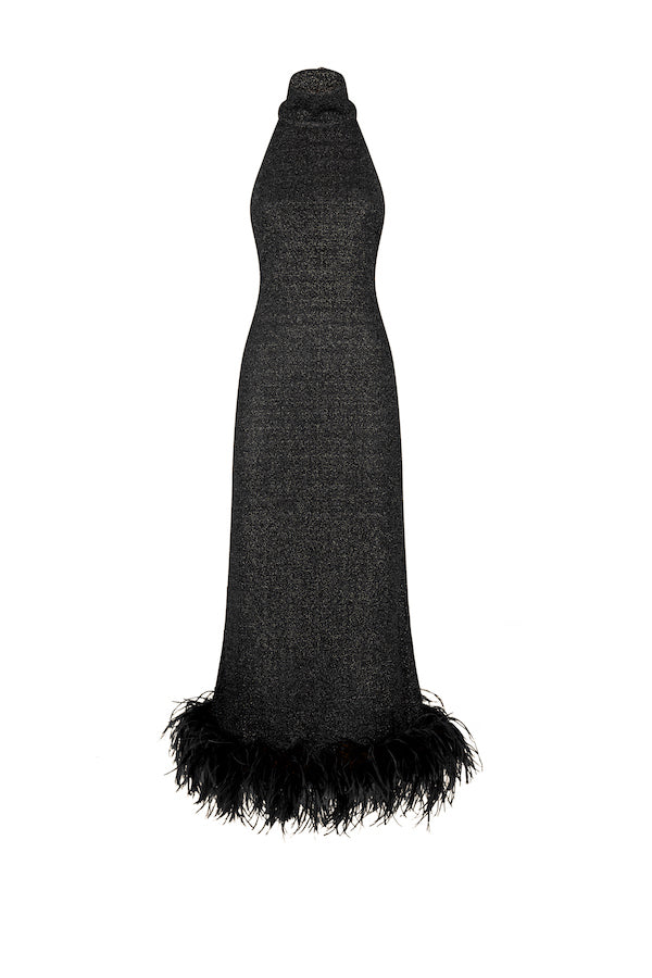 Lumiere Plumage Turtleneck Dress Black