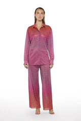 Lumiere Shade Pants Sunset by Oséree, elegant straight-fit pants with a metallic finish, perfect for stylish day-to-night looks and special events