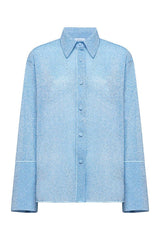 Lumière Sleeves Shirt Crystal by Oséree — A shimmering button-down with classic collar and full sleeves, crafted from lightweight metallic fabric. Perfect for day-to-night elegance.