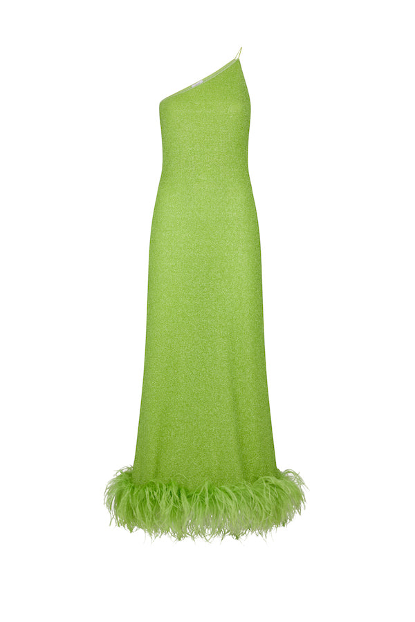 Oséree | Lumiere Plumage One Shoulder Dress Lime | Girls with Gems
