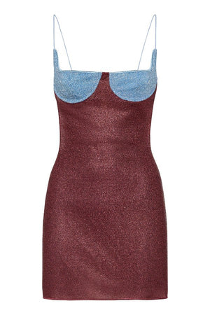 Lumiere Bicolor Balconette Dress Crystal Burgundy by Oséree – Trendy shimmering mini with sculpted balconette bust, bicolor metallic hues, and ultra-thin straps, perfect for glam nights and summer soirées.