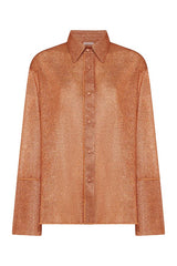 Glazed Lumière Sleeves Shirt Orange by Oséree — A bold, relaxed metallic shirt with a radiant glazed finish. Perfect for standout day-to-night looks.