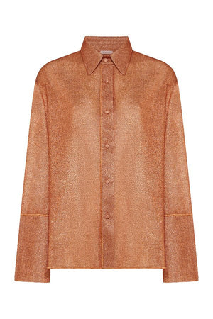 Glazed Lumière Sleeves Shirt Orange by Oséree — A bold, relaxed metallic shirt with a radiant glazed finish. Perfect for standout day-to-night looks.