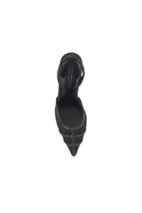 Lana Wilkinson Jade Heel in Black Mesh & Satin, a pointed-toe slingback with diamanté details and 10.5cm stiletto for evening elegance.