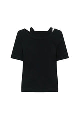 Layered Tee Black by Sneaky Link – a cotton tee with layered neckline and strap detail. Perfect for elevated everyday styling.