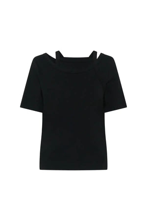 Layered Tee Black by Sneaky Link – a cotton tee with layered neckline and strap detail. Perfect for elevated everyday styling.