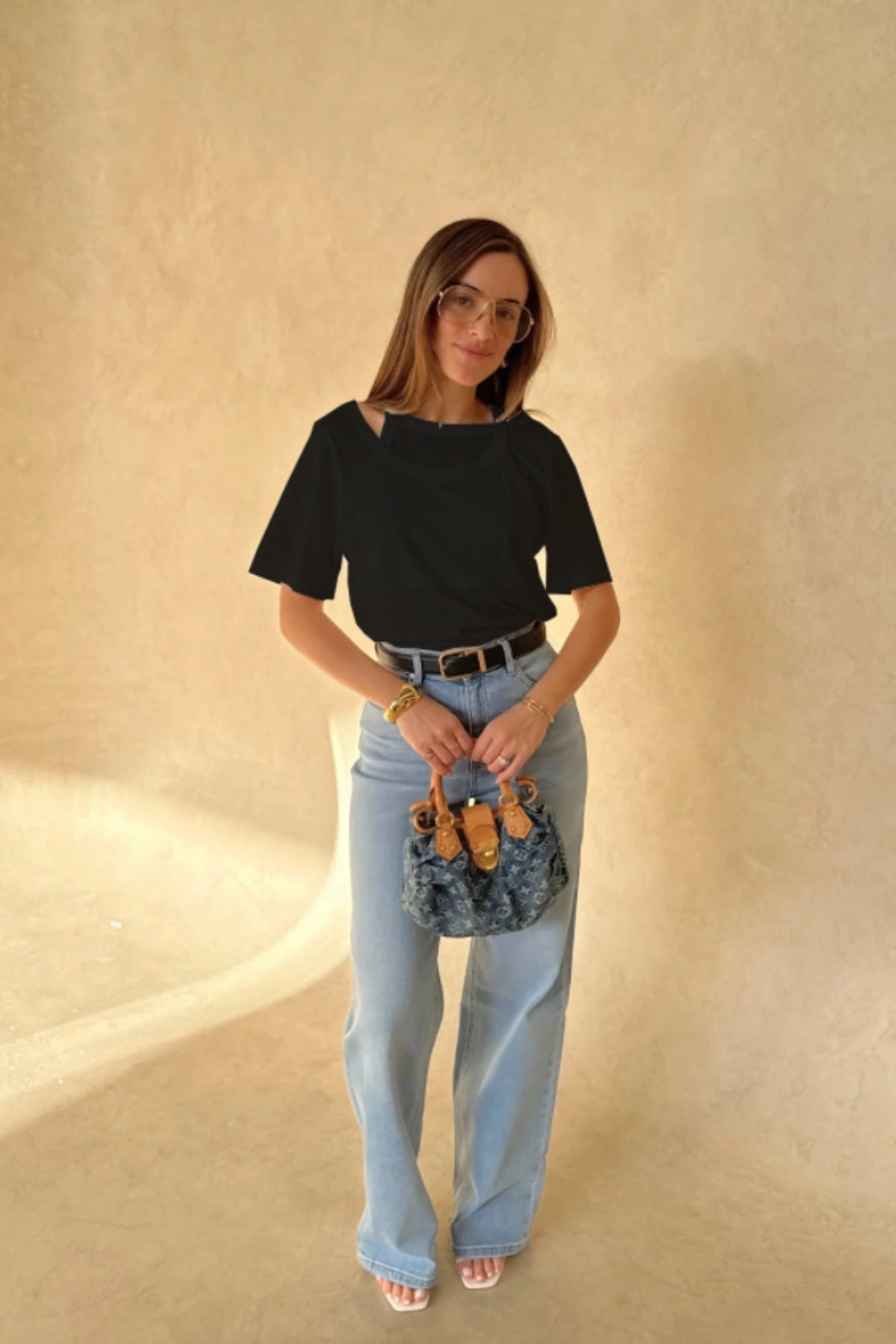 Layered Tee White by Sneaky Link – a soft cotton tee with layered neckline and strap detail. Perfect for easy everyday styling.