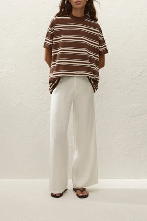 Le Paz Top in Ombre Stripe Macro Carob by Faithfull the Brand, an oversized true knit tee with short sleeves and a chocolate-toned stripe.