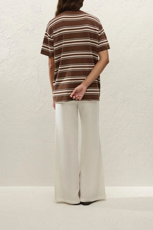 Le Paz Top in Ombre Stripe Macro Carob by Faithfull the Brand, an oversized true knit tee with short sleeves and a chocolate-toned stripe.