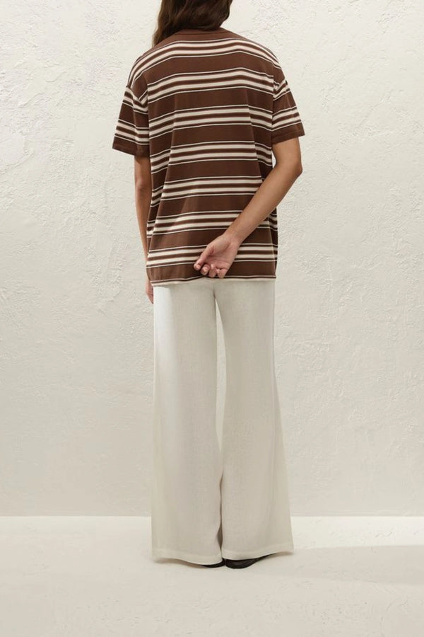 Le Paz Top in Ombre Stripe Macro Carob by Faithfull the Brand, an oversized true knit tee with short sleeves and a chocolate-toned stripe.