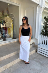 Lefka Maxi Skirt by Sneaky Link, cotton blend maxi skirt with high waist fit. Perfect for summer styling or everyday wear.