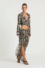 Leni Skirt in Motion Floral by Benni, a relaxed asymmetrical maxi skirt with adjustable drawstring gathering and fluid drape.