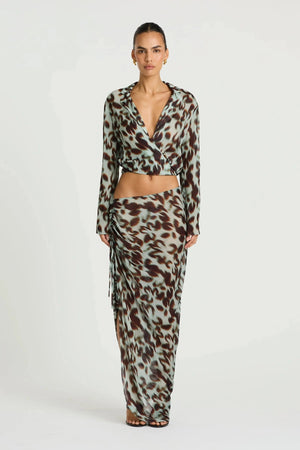 Leni Skirt in Motion Floral by Benni, a relaxed asymmetrical maxi skirt with adjustable drawstring gathering and fluid drape.