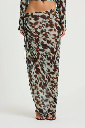 Leni Skirt in Motion Floral by Benni, a relaxed asymmetrical maxi skirt with adjustable drawstring gathering and fluid drape.