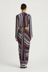 Leni Wrap Top Midnight Stripe by Benni - sheer wrap blouse with deep V neckline and tie waist, designed for a relaxed flowing silhouette.