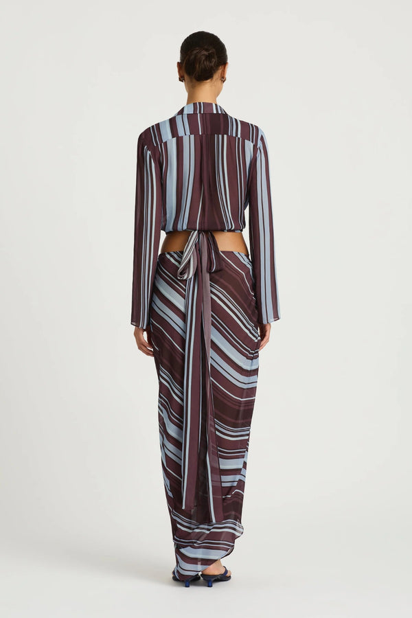 Leni Wrap Top Midnight Stripe by Benni - sheer wrap blouse with deep V neckline and tie waist, designed for a relaxed flowing silhouette.