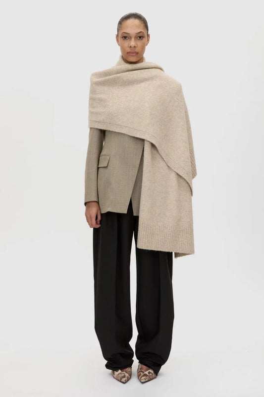 Leonie Knit Scarf Oatmeal Marle by Camilla and Marc – soft yak and alpaca blend scarf with ribbed edges.