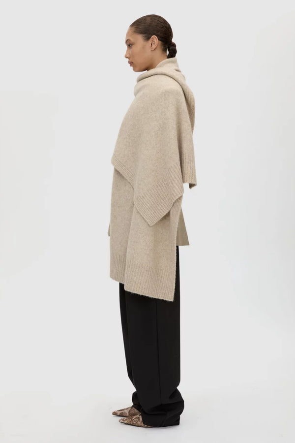 Leonie Knit Scarf Oatmeal Marle by Camilla and Marc – soft yak and alpaca blend scarf with ribbed edges.