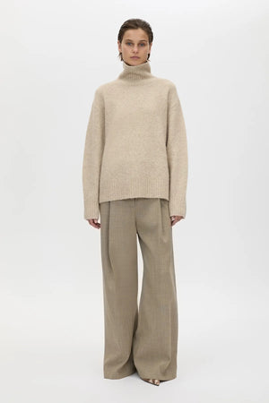 Leonie Turtleneck Knit Sweater Oatmeal Marle by Camilla and Marc – soft wool blend turtleneck with relaxed fit.