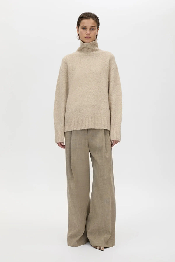 Leonie Turtleneck Knit Sweater Oatmeal Marle by Camilla and Marc – soft wool blend turtleneck with relaxed fit.