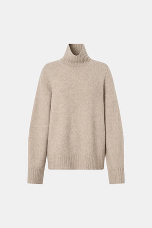 Leonie Turtleneck Knit Sweater Oatmeal Marle by Camilla and Marc – soft wool blend turtleneck with relaxed fit.