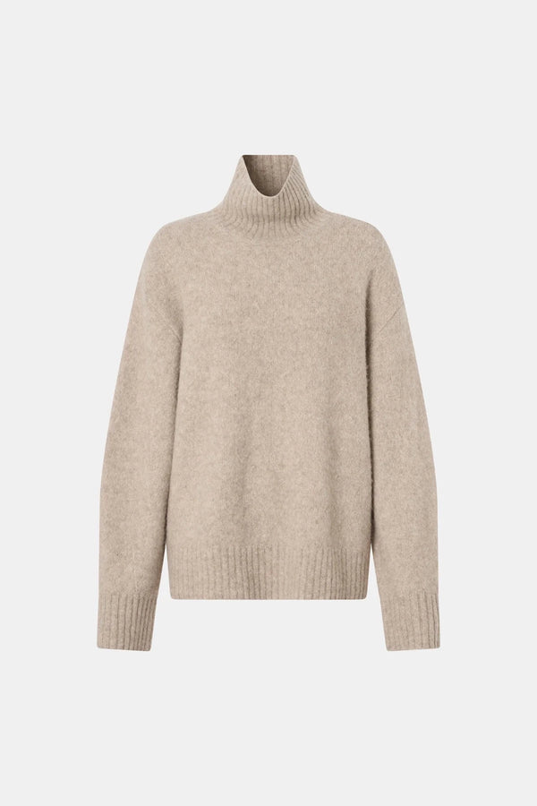 Leonie Turtleneck Knit Sweater Oatmeal Marle by Camilla and Marc – soft wool blend turtleneck with relaxed fit.