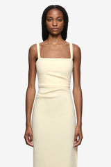 Leora Tuck Maxi Dress Lemon Sorbet by Bec + Bridge, fitted crepe maxi dress, perfect for formal occasions