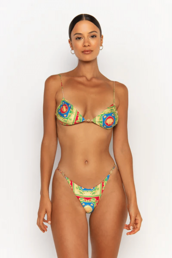 Lia Bottom Posidonia by Sommer Swim, V cut bikini bottoms with gold detail. Perfect for beach days or mix and match swim looks.