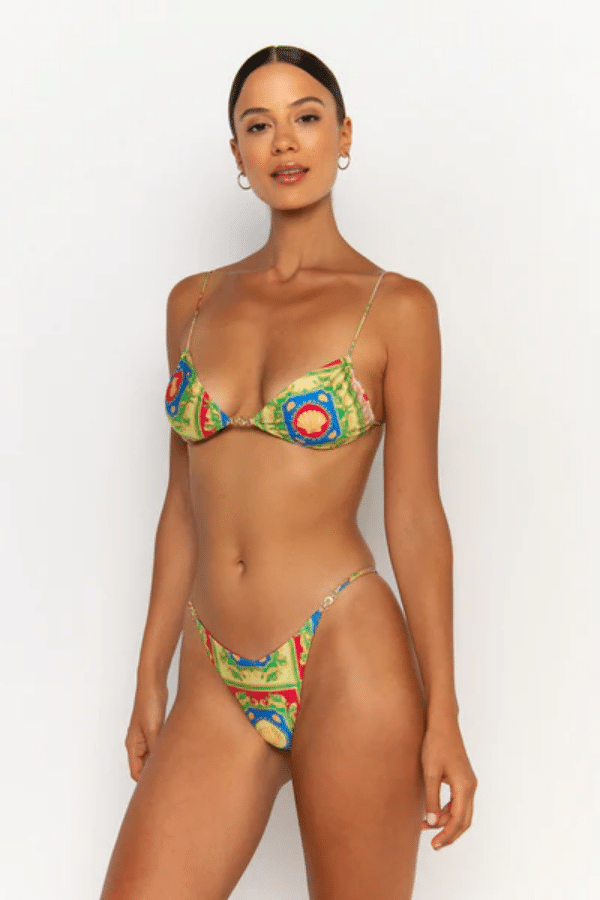 Lia Bottom Posidonia by Sommer Swim, V cut bikini bottoms with gold detail. Perfect for beach days or mix and match swim looks.