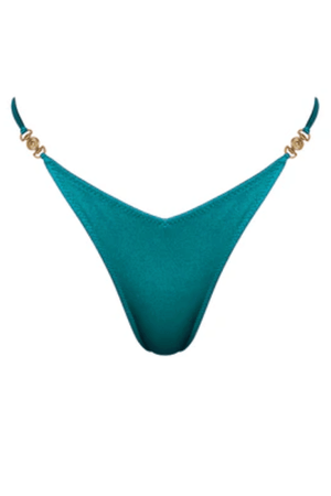 Lia Brazilian Bikini Bottoms Blue Fondale by Sommer Swim, V cut bikini bottoms with gold detail. Perfect for beach days or mix and match swim looks.