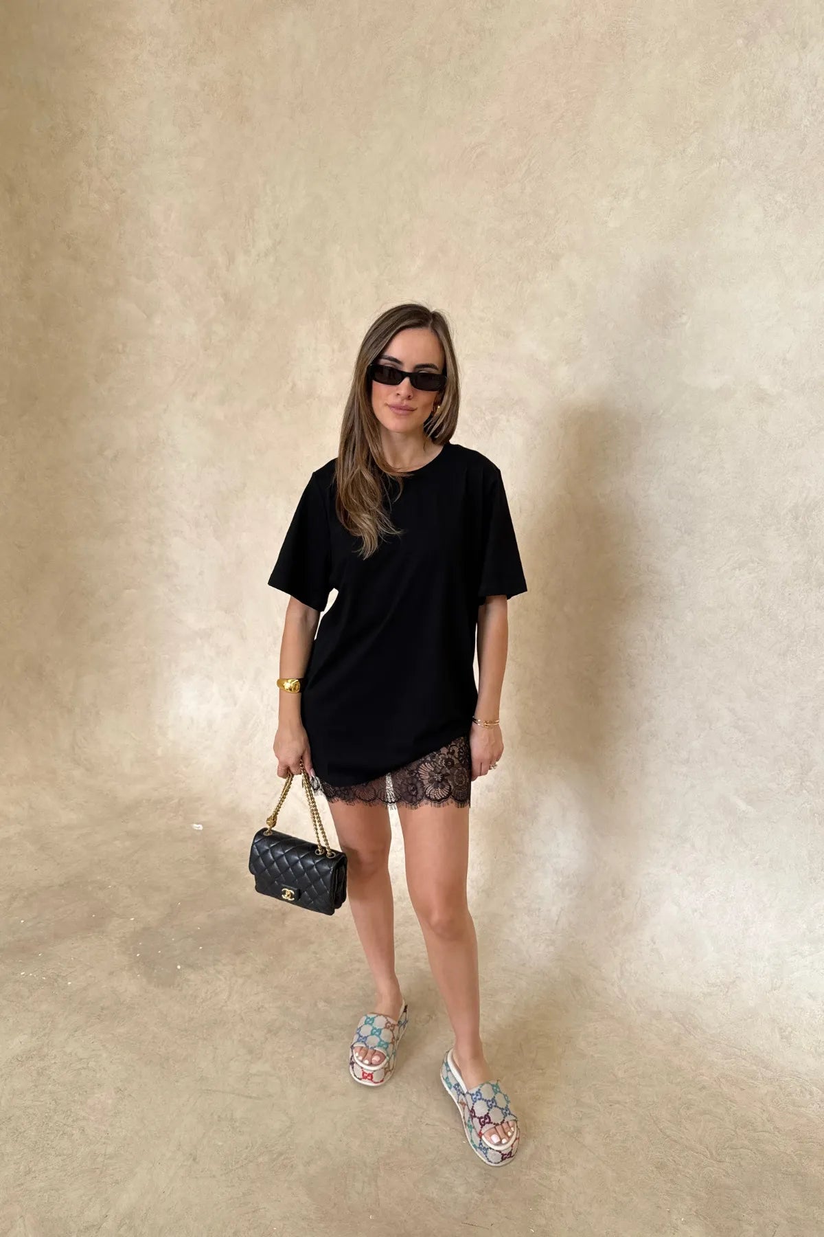 Lia Tee Black by Sneaky Link – Oversized 100% cotton boxy tee with short sleeves, perfect for layering or casual styling with denim.