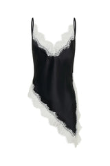 Lilah Lace Trim Top Black by Sneaky Link – an asymmetrical top with contrast lace and V neckline. Perfect for day-to-night styling.
