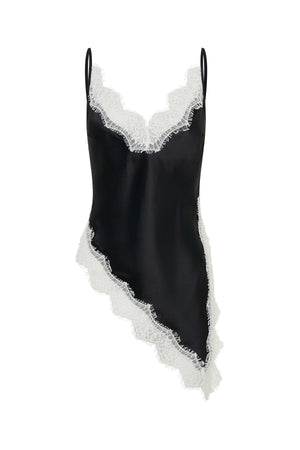 Lilah Lace Trim Top Black by Sneaky Link – an asymmetrical top with contrast lace and V neckline. Perfect for day-to-night styling.