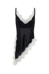 Lilah Lace Trim Top Black by Sneaky Link – an asymmetrical top with contrast lace and V neckline. Perfect for day-to-night styling.